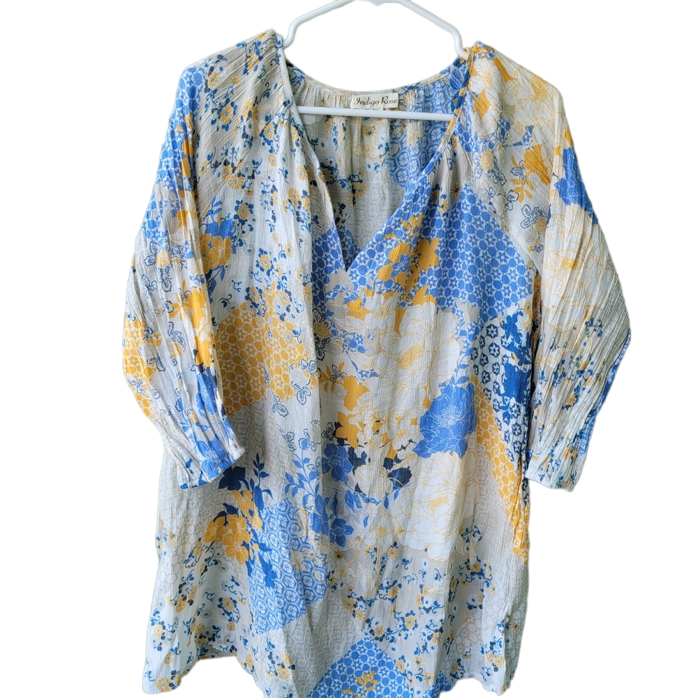 Indigo Rose Floral Blouse